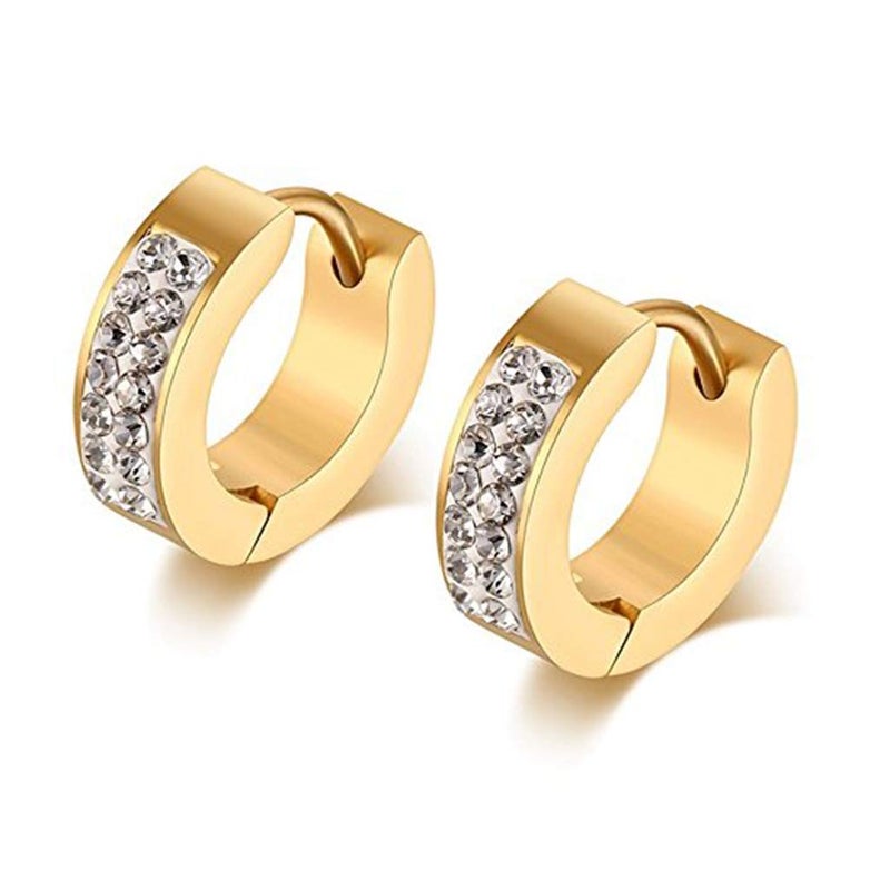 KARAY Stainless Steel Womens Mens Hoop Earrings Huggie Earrings CZ Piercings Hypoallergenic 18G (1pait Gold) - Image 1